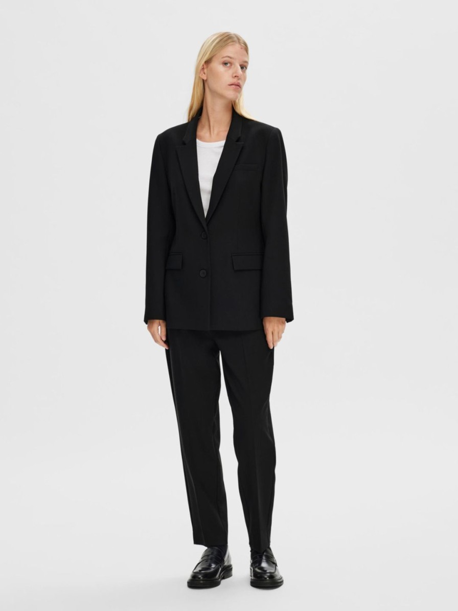 Naiset Selected Femme Housut | Slfrita-Ria Mw Cropped -Housut Musta
