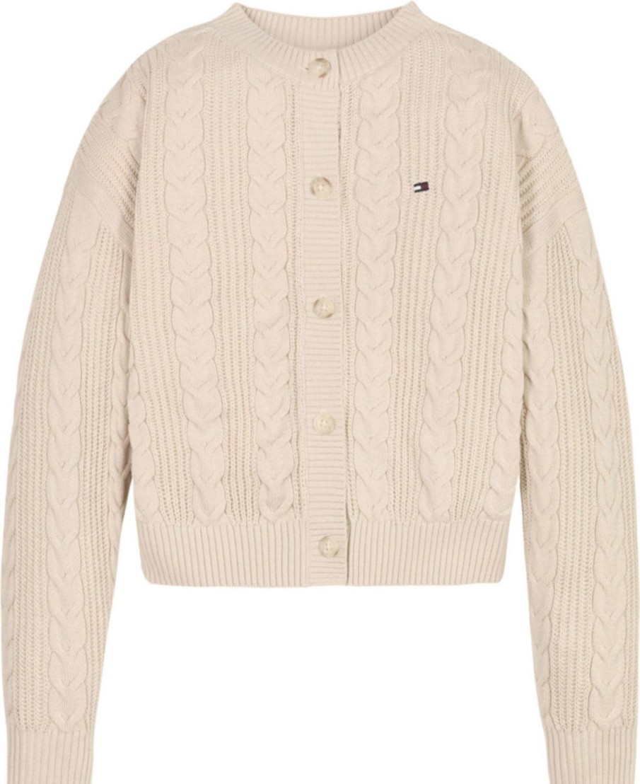 Lapset Tommy Hilfiger | Cable-Neuletakki Vaaleanruskea